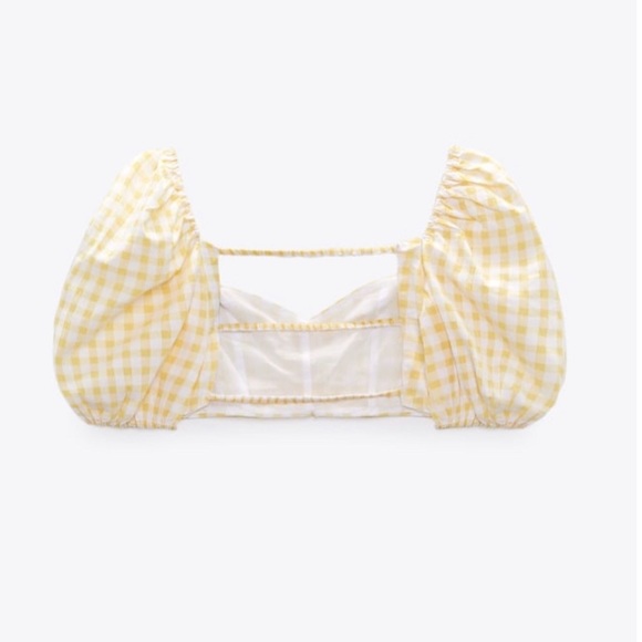 Zara Gingham Beaded Flower Backless Cropped Top Size XS NWT - Picture 6 of 8